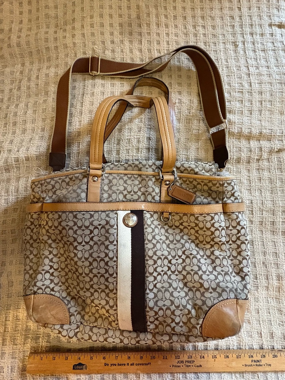 Coach Beige Patterned Messenger Bag with Tan Accents